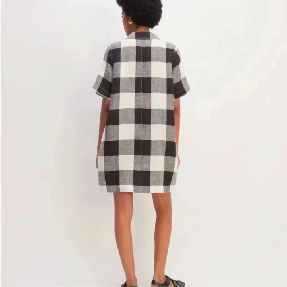 Everlane The Linen Shirt Dress Button Front Checkered Black White Knee Length XL - Picture 3 of 12